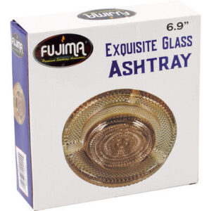 Fujima Round Amber Electroplated Glass Ashtray 6.75"