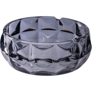 Fujima Smokey Black Diamond Cut Crystal Glass Ashtray - 6in