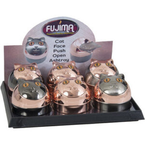 Fujima Push Open Ashtray Asst. W/ Cat Face 6ct.