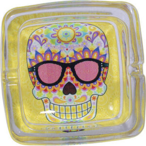 Fujima Square Glass Ashtray - Sugar Skulls 6ct. 4.5in