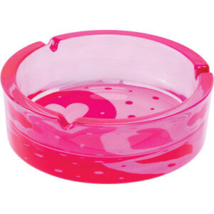 Fujima Pink Yin Yang Hearts Glass Ashtray 6.25"