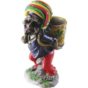 Fujima Large Jamaican Man Ashtray With Reggae Figurine Carrying A Basket 17"