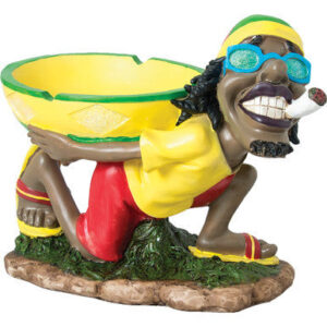 Fujima Large Jamaican Man Ashtray With Reggae Figurine Carrying A Bowl 17"