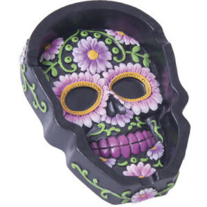 Fujima Poly Stone Floral Skull Shape Ashtray 8ct