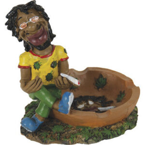 Fujima Jamaican Poly Resin Ashtray With a Relaxed Smoker Figurine