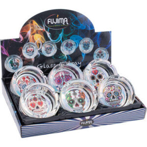 Fujima Round Shine Glass Ashtray - Sugar Skulls 6ct.