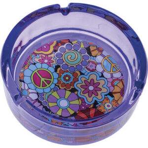 Fujima Purple Hippie Flower Glass Ashtray 6.25"