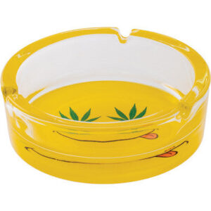 Fujima Yellow Smiley Leaf Glass Ashtray 6.25"