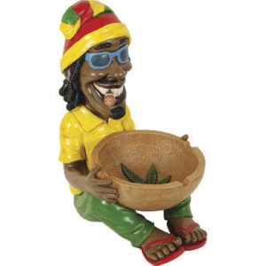 Fujima Large Jamaican Man Ashtray With Reggae Figurine And Cannabis Leaf Design  17"