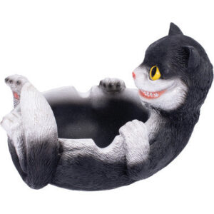 Fujima Black Trippy Cat Polystone Ashtray