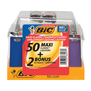 BIC MAXI Pocket Lighters 50CT+2 Bonus EZ Reach Lighters