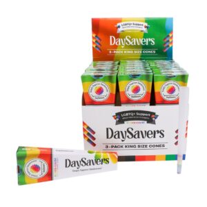 DaySavers 1 Gram King Size Rainbow Pride Flag Pre Rolled Cones | 3 Cones per Pack - 24 Packs in Box