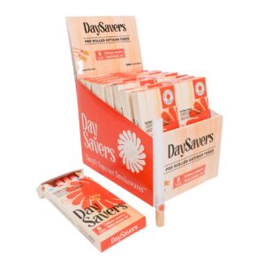 DaySavers 109mm Pre-Roll Tubes with a Natural Wood Tip - Display Box | 20 Packs - 5 Tubes per Pack